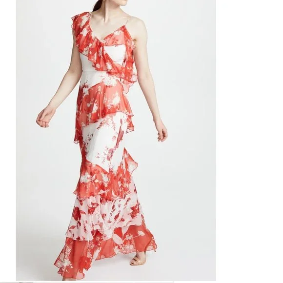 chinese dress ladies Briony Asymmetrical Maxi Dress in Pink & Blue Floral